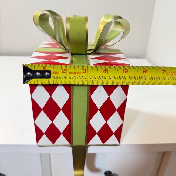 BALLARD DESIGNS Gift Box Stocking Hanger Harlequin Metal Bow Box RARE RETIRED! - Picture 14 of 15
